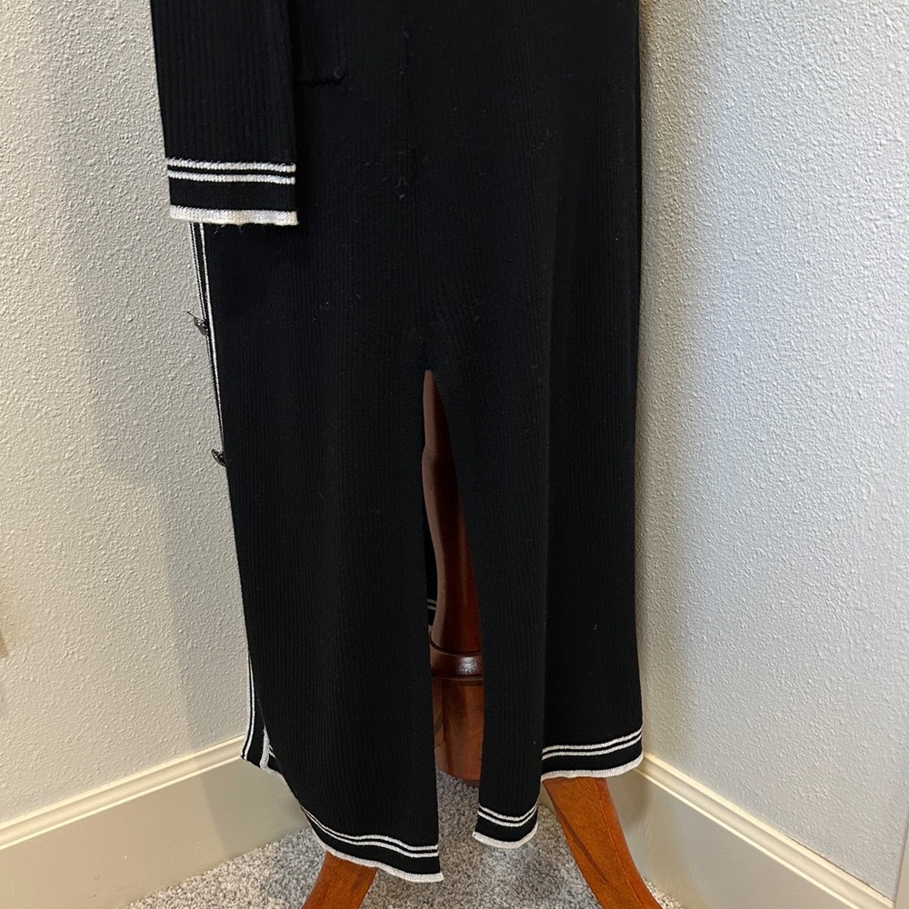 WHBM Black Long Open Cardigan with White and Silver Metallic Trim - Picture 6 of 7
